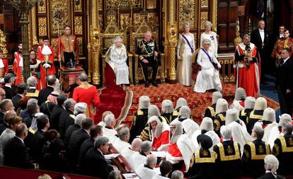 La Reina, poco antes de su discurso este lunes en Westminster.