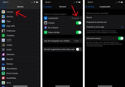 Cambiar permisos de aplicaciones en iOS.