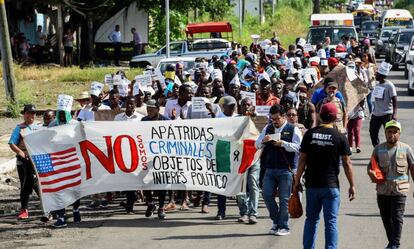 Una protesta de inmigrantes africanos en México.