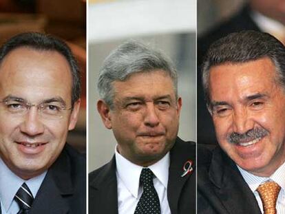 De izquierda a derecha, Felipe Calderón (PAN), Andrés Manuel López Obrador (PRD) y Roberto Madrazo (PRI).