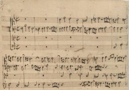 Comienzo del manuscrito autógrafo de Bach del Contrapuntus I de 'El arte de la fuga' de Bach.