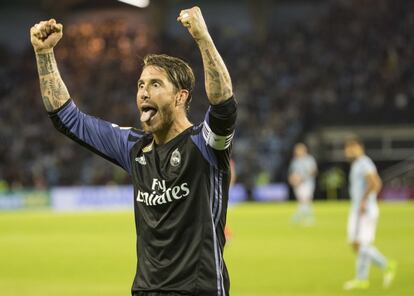 Sergio Ramos muestra su alegría en un momento del partido.