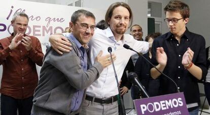 Monedero, Iglesias y Errej&oacute;n, el pasado 25 de mayo. 