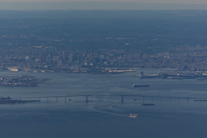 Aerial view of the Francis Scott Key Bridge on March 24, two days before it collapsed.