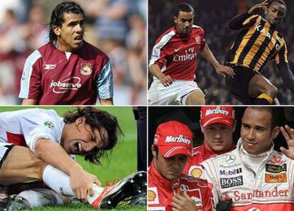 Tévez, Walcott, Ibrahimovic, Massa, Raikonnen y Hamilton.