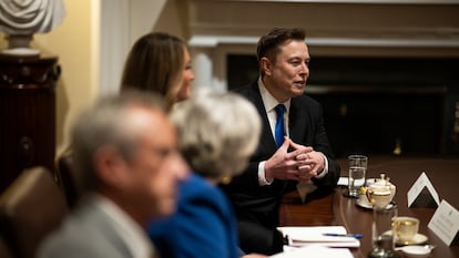 Elon Musk habla durante una reunión del gabinete de Donald Trump, en marzo pasado.