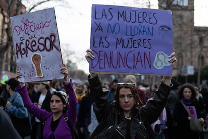 Women march in Barcelona on International Women’s Day, 8 March 2023. 