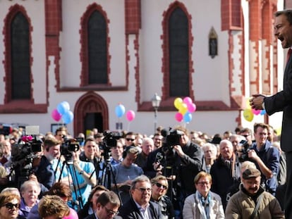 El líder del FDP alemán, Christian Lindner, en un acto en la plaza Römer de Fráncfort el lunes 18 de septiembre