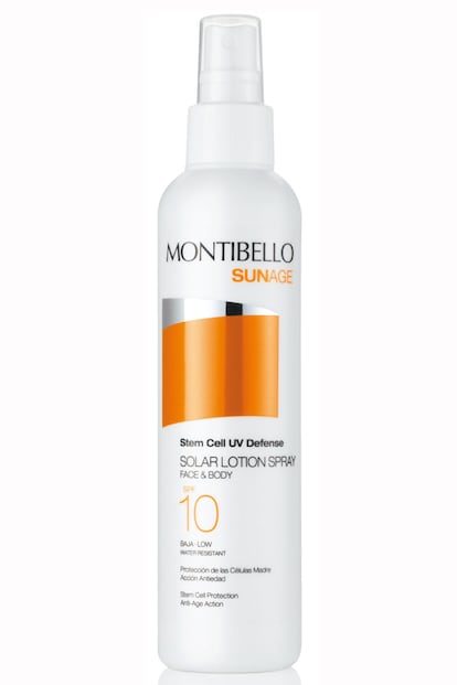 MIXTOS. Solar Lotion Spray Face and Body SPF10 de Montibello es un producto de baja protección para pieles ya bronceadas y que no se queman fácilmente. Contiene filtros físicos minerales, filtros químicos y biológicos, proporcionando una protección contra la radiación UVA y UVB muy completa porque refleja los rayos, los absorbe y desactiva y aumentando la tolerancia de la piel.