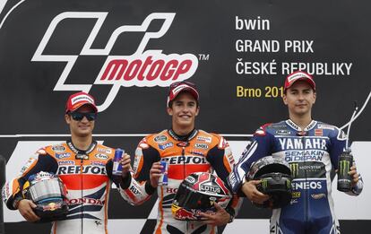 Pedrosa, Márquez y Lorenzo: podio español en Brno.