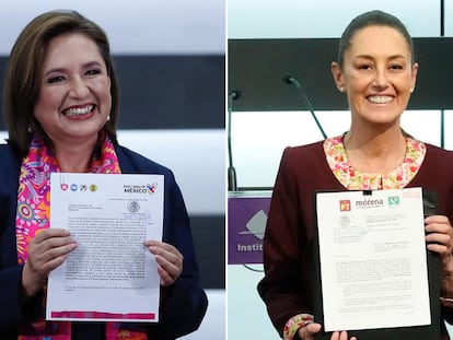 Xóchitl Galvéz y Claudia Sheinbaum, en febrero de 2024.