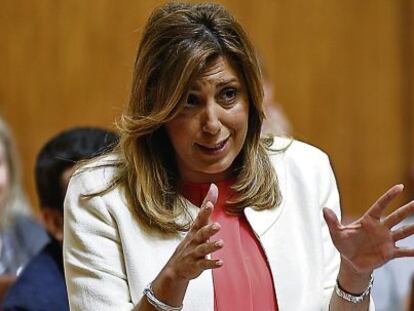 La presidenta de Andaluc&iacute;a, Susana D&iacute;az, durante la sesi&oacute;n de control en el Parlamento andaluz.