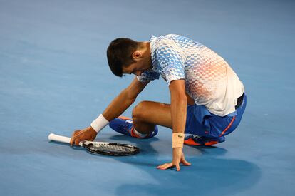 Djokovic cae al suelo durante el partido. 