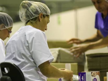 Línea de montaje de la fábrica de Cosmewax en Jerez de la Frontera, en la provincia de Cádiz. 