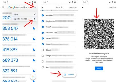 Exporta las cuentas en tu Google Authenticator.