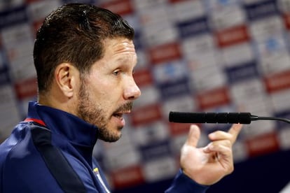 Simeone, durante la rueda de prensa previa al Atl&eacute;tico-Real Madrid.