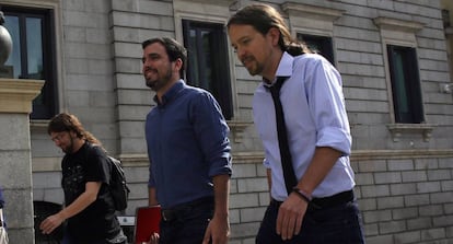 Pablo Iglesias i Alberto Garzón, aquest dilluns, a Madrid.