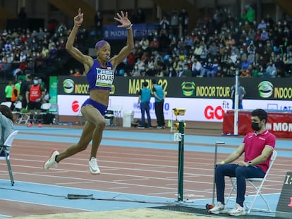 La venezolana Yulimar Rojas, campeona olímpica y del mundo, en la prueba de triple salto del mitin de Madrid de este miércoles.