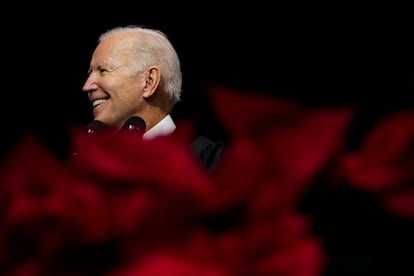 US President Joe Biden speaks during the South Carolina State University graduation ceremony in Orangeburg.