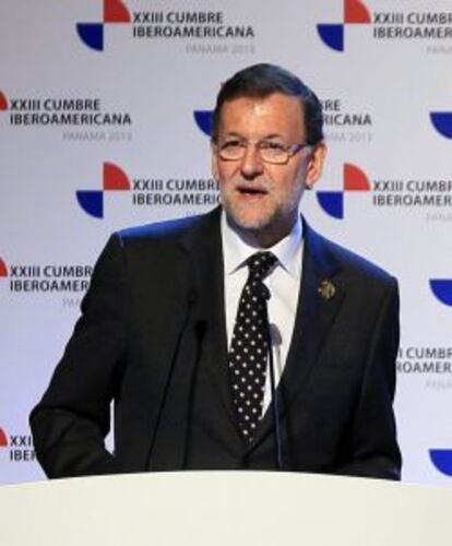 El presidente del gobierno, Mariano Rajoy, se dirige a los asistentes al acto de inauguraci&oacute;n de la XXIII Cumbre Iberoamericana de Panam&aacute;.