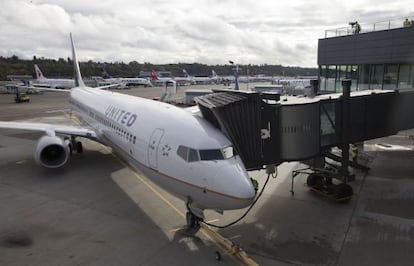 Un B737 de United en el centro de entregas de Boeing