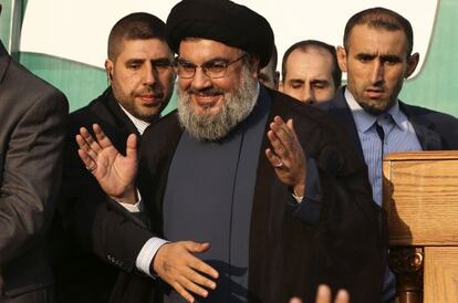 El líder de Hezbolá, Hasan Nasralá, se dirige a sus seguidores.