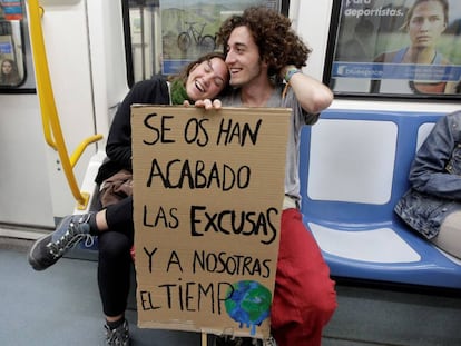 Students on their way to Friday’s protest in Madrid.