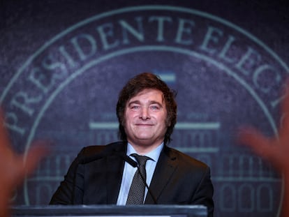El presidente electo argentino, Javier Milei, tras su victoria electoral.