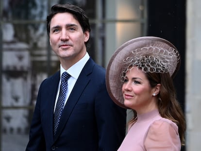 Justin Trudeau y Sophie Grégoire-Trudeau, a su llegada para la ceremonia de coronación del rey Carlos III, en Londres (Reino Unido), el 6 de mayo de 2023.