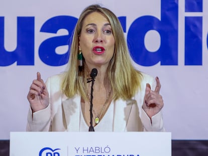La candidata del PP a la presidencia de Extremadura, María Guardiola, el 3 de junio en la junta directiva regional del PP.