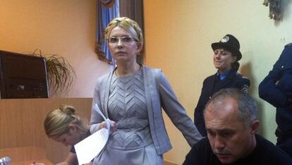 Julia Timoshenko, pronuncia su alegato final durante el juicio en su contra por presunto abuso de poder.