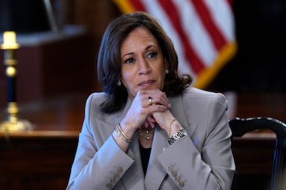 Kamala Harris, este viernes en una reunión con legisladores sobre derechos reproductivos en la Casa Blanca.