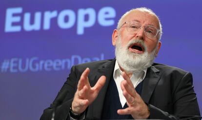 El vicepresidente del Ejecutivo comunitario encargado de sacar adelante el Nuevo Pacto Verde, Frans Timmermans, en la presentación esta mañana de la llamada Ola de Rehabilitación par Europa.