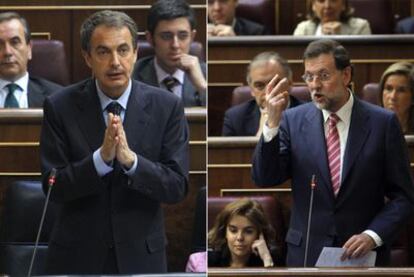 Zapatero y Rajoy, ayer en el Congreso durante su intervención en la sesión de control al Gobierno.