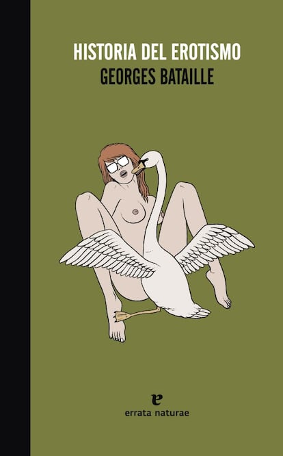 Los mitos y las diosas clásicas, tanto en sus representaciones habituales como en reinterpretaciones, son protagonistas de muchas de las portadas de las novedades del erotismo literario. Reinterpretación del mito clásico de Leda y el cisne por el ilustrador David Sánchez para la portada de 'Historia del erotismo' de Georges Bataille, editada por primera vez en castellano en 2015.