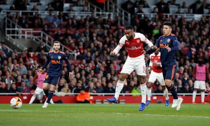 Momento del partido de la Liga de Europa entre Arsenal y Valencia.