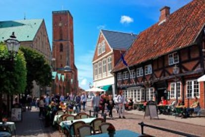 Cafés en el centro de la localidad danesa de Ribe.