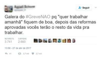 Usuário pró-greve critica hashtag contra paralisação