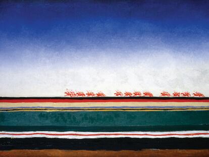 <i>La caballería roja</i> <i>(circa</i> 1930), de Kazimir Malévich, obra incluida en la exposición <i>La caballería roja. Creación y poder en la Rusia soviética (1917-1945)</i>, en La Casa Encendida, de Madrid.
