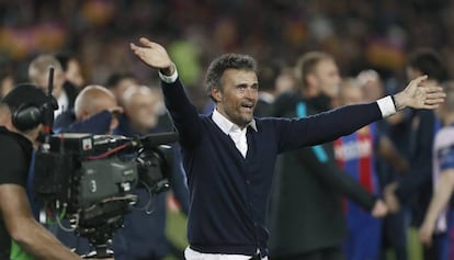 Luis Enrique celebra la remontada ante el PSG.