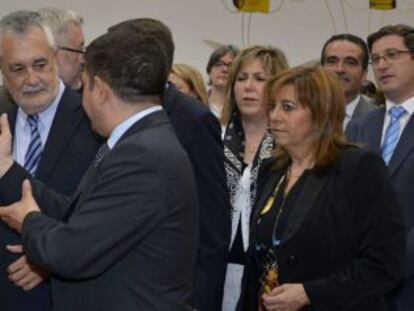 El presidente de la Junta de Andalucía, José Antonio Griñán, y el ministro de Agricultura, Alimentación y Medio Ambiente, Miguel Arias Cañete, durante su visita a Expoliva.