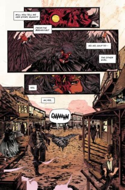 Paginación entre el manga y el estilo europeo para 'Pretty deadly', de Emma Ríos y la guionista Kelly Sue DeConnick.