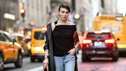 Mary Leest, con top de DKNY en Nueva York.