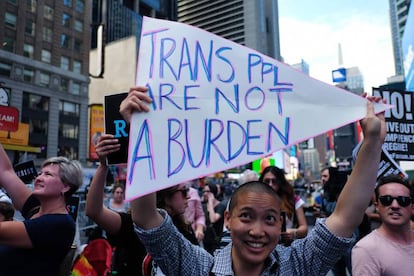 Una protesta en Nueva York contra el veto a los transgénero en el Ejército que Donald Trump anunció el 26 de julio.