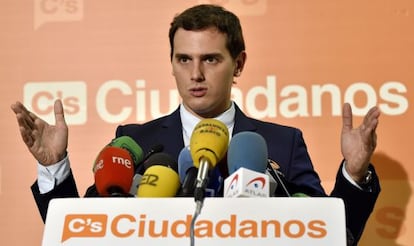 Albert Rivera en rueda de prensa en Madrid este miércoles.