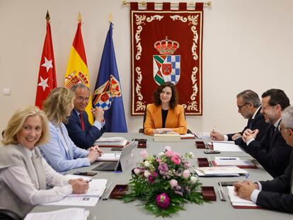 La presidenta de la Comunidad de Madrid, Isabel Díaz Ayuso, este miércoles en Griñón, donde preside la reunión del Consejo de Gobierno, que de forma extraordinaria se celebra en el Centro de Recursos Juveniles de Griñón.