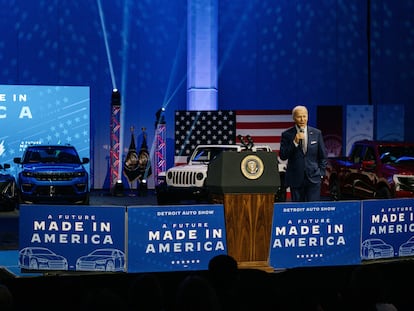 El presidente de Estados Unidos, Joe Biden, en un acto del sector del automóvil en Detroit.