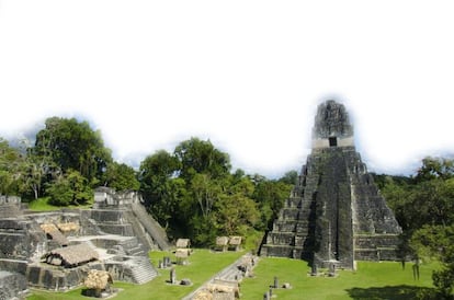 Vista del Templo del Gran Jaguar, ubicado en el Parque Arqueológico Tikal, Petén, Guatemala.