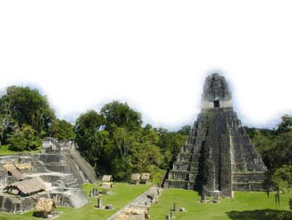 Vista del Templo del Gran Jaguar, ubicado en el Parque Arqueológico Tikal, Petén, Guatemala.