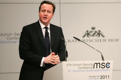 Cameron, durante su intervención hoy en Munich en la Conferencia sobre Seguridad.